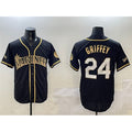 menshop  Seattle Mariners #24 Ken Griffey Jr. Black Gold  Cool Base Stitched Jersey