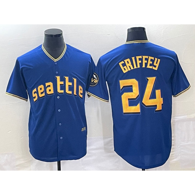 menshop  Seattle Mariners #24 Ken Griffey Blue  2023 City Connect Cool Base Stitched Jersey