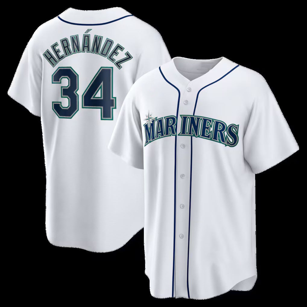 menshop  Seattle Mariners #34 Felix Hernandez White  Home Retired Player Replica Jersey